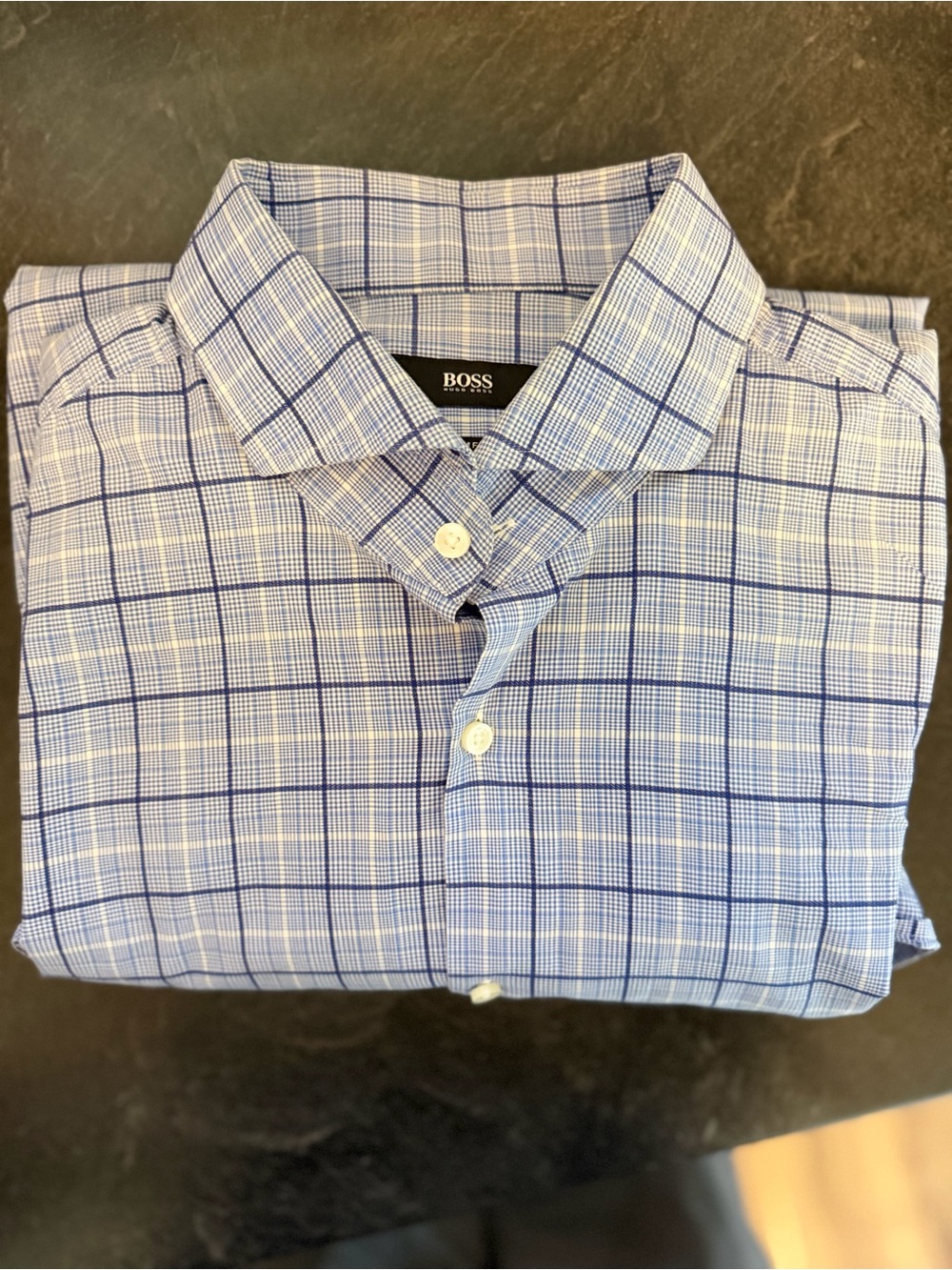 BOSS Men's Blue Plaid Dress Shirt Slim Fit